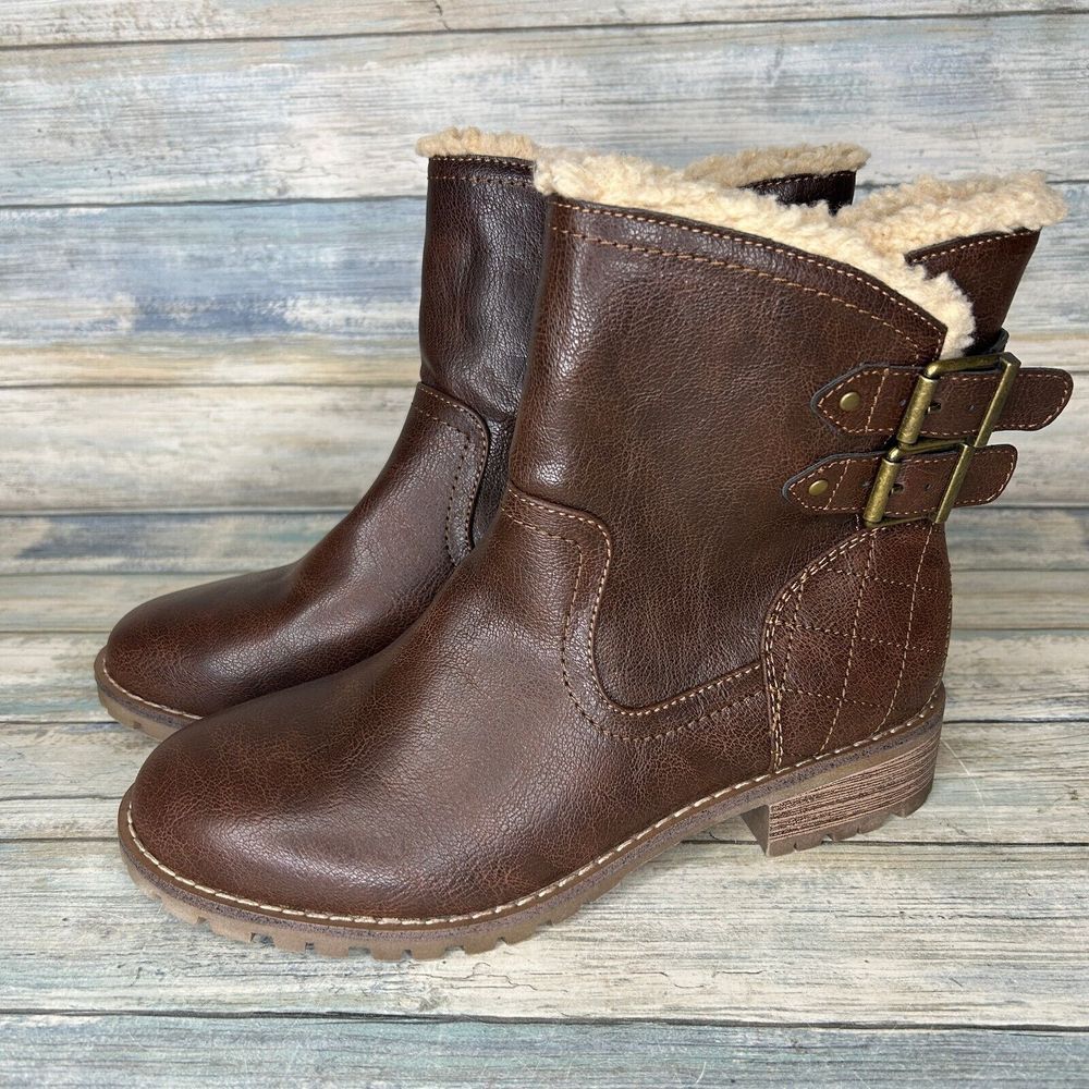 Bjorndal Boots Size 8 Salem Ankle Brown Sherpa Lined Fur Womens